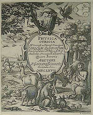 Graverat frtitelblad ur Physica curiosa, 1667. Foto: BGS. Klicka p bilden fr mer information!